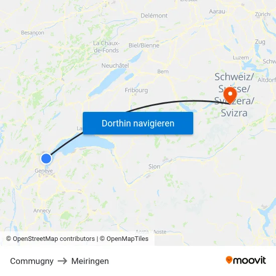 Commugny to Meiringen map