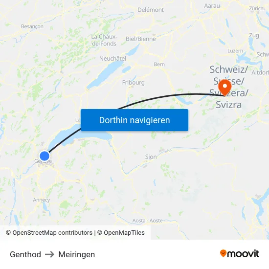 Genthod to Meiringen map
