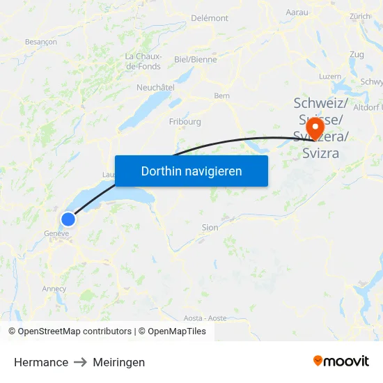Hermance to Meiringen map