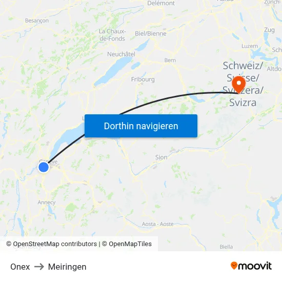 Onex to Meiringen map