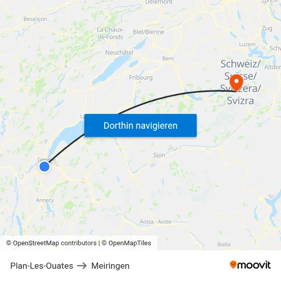 Plan-Les-Ouates to Meiringen map