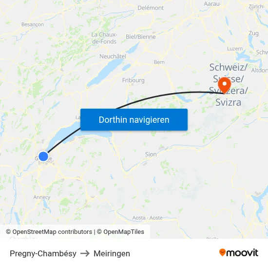 Pregny-Chambésy to Meiringen map