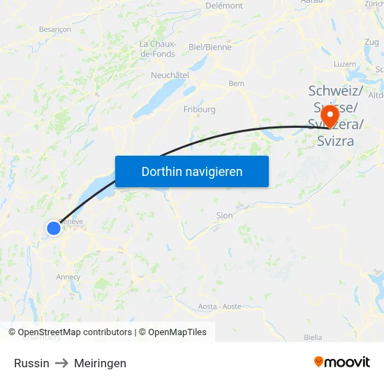 Russin to Meiringen map