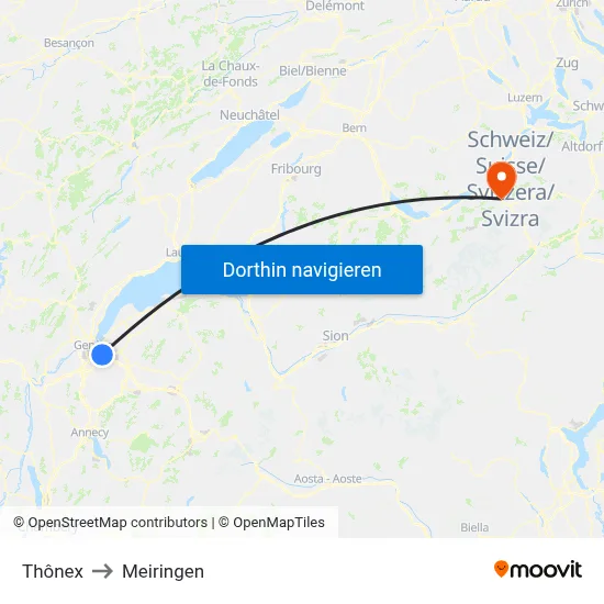 Thônex to Meiringen map