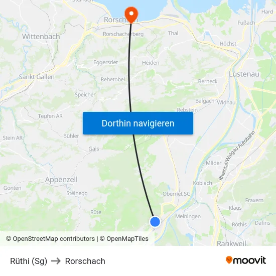 Rüthi (Sg) to Rorschach map