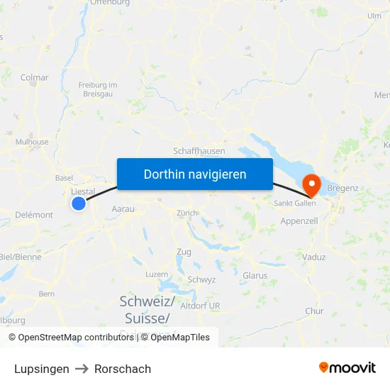 Lupsingen to Rorschach map