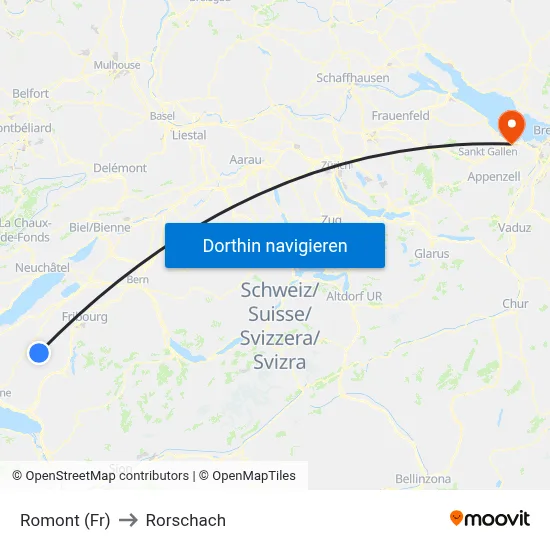 Romont (Fr) to Rorschach map