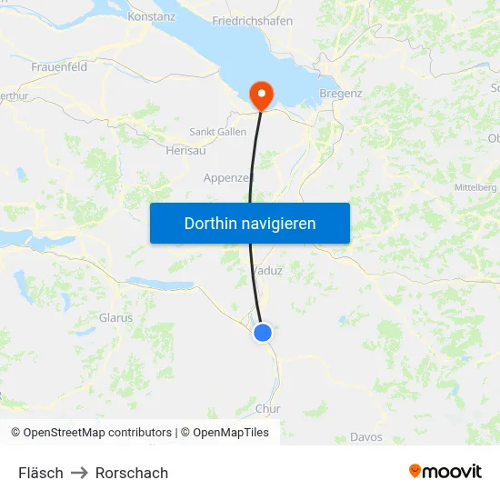 Fläsch to Rorschach map