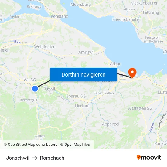 Jonschwil to Rorschach map