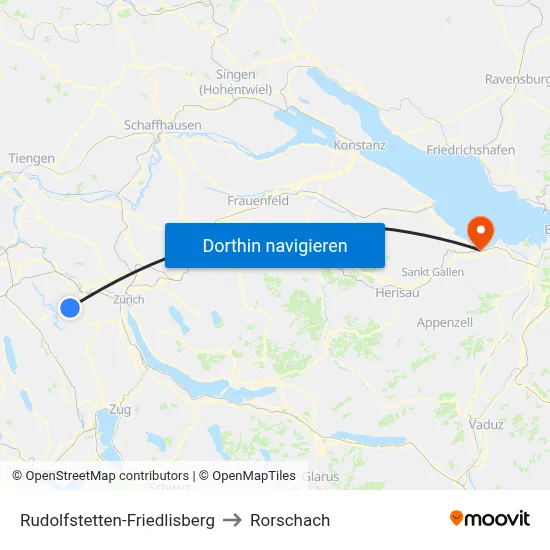 Rudolfstetten-Friedlisberg to Rorschach map