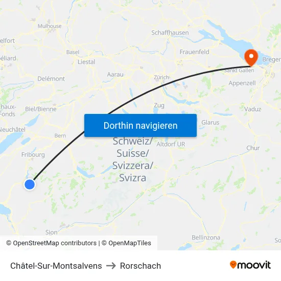 Châtel-Sur-Montsalvens to Rorschach map