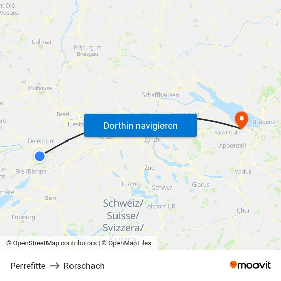 Perrefitte to Rorschach map