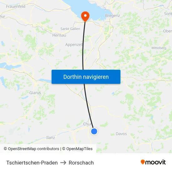 Tschiertschen-Praden to Rorschach map