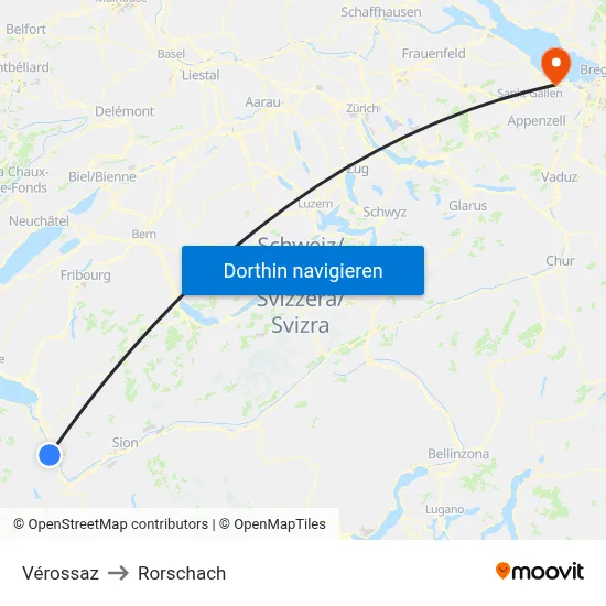 Vérossaz to Rorschach map