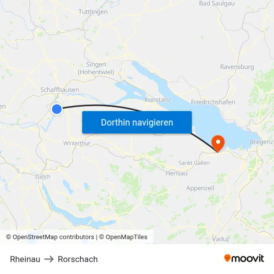 Rheinau to Rorschach map