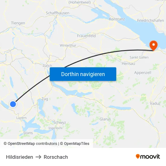 Hildisrieden to Rorschach map