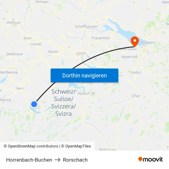 Horrenbach-Buchen to Rorschach map