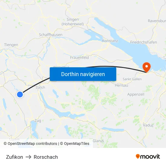Zufikon to Rorschach map