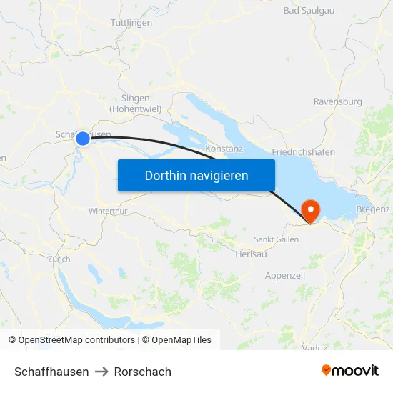 Schaffhausen to Rorschach map