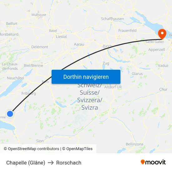 Chapelle (Glâne) to Rorschach map