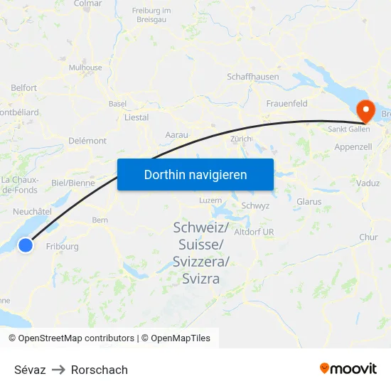 Sévaz to Rorschach map