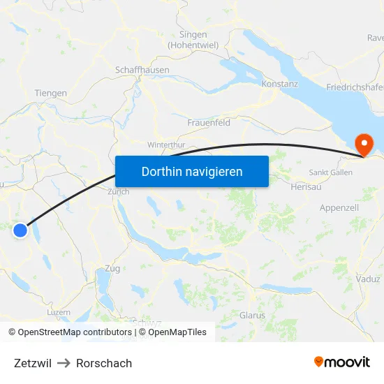 Zetzwil to Rorschach map