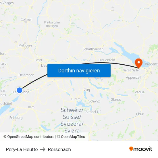 Péry-La Heutte to Rorschach map