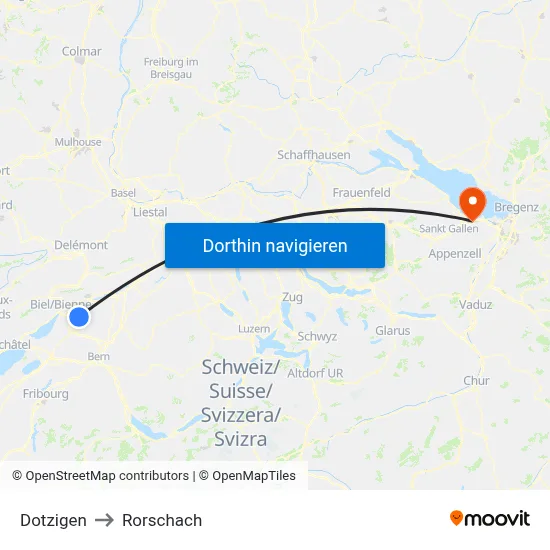 Dotzigen to Rorschach map