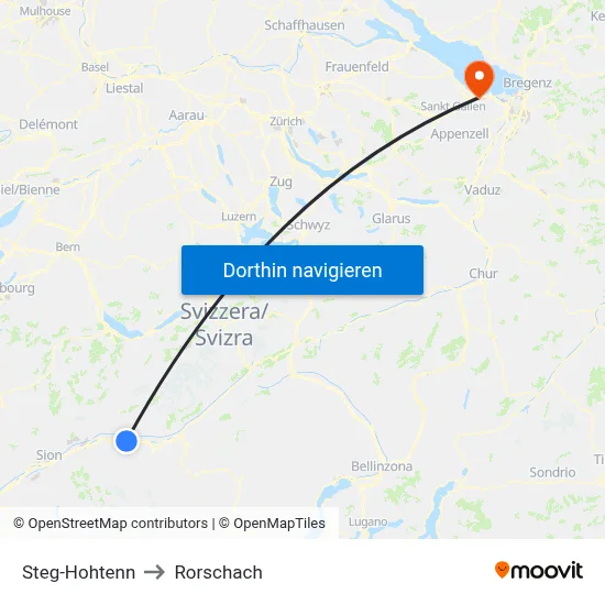 Steg-Hohtenn to Rorschach map