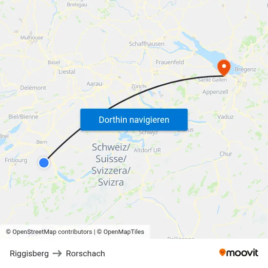 Riggisberg to Rorschach map