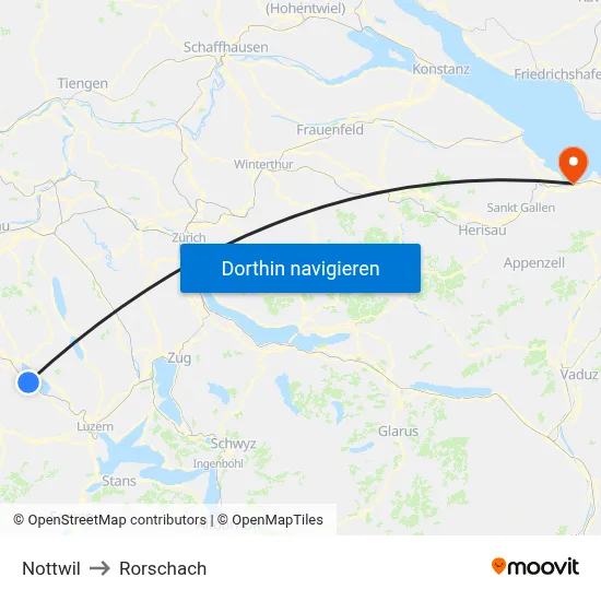 Nottwil to Rorschach map