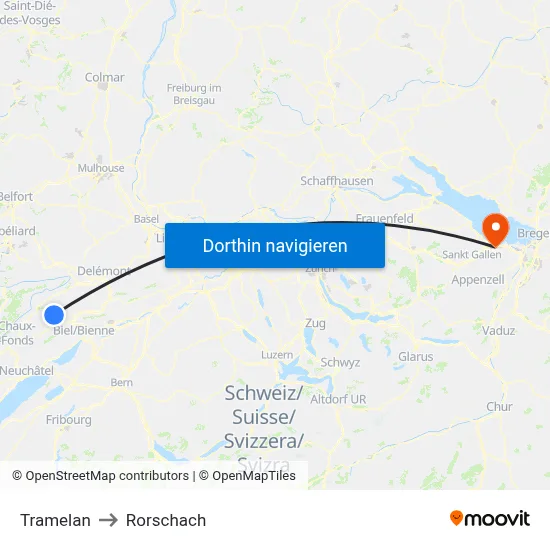Tramelan to Rorschach map