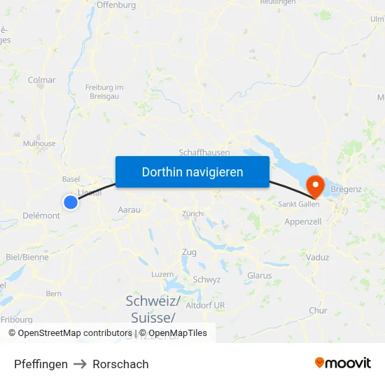 Pfeffingen to Rorschach map