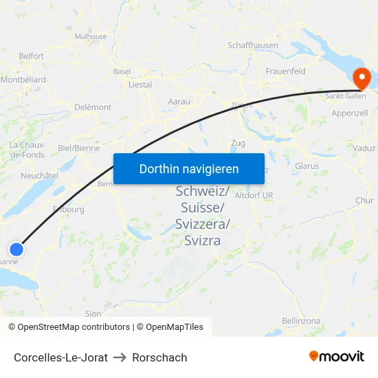 Corcelles-Le-Jorat to Rorschach map
