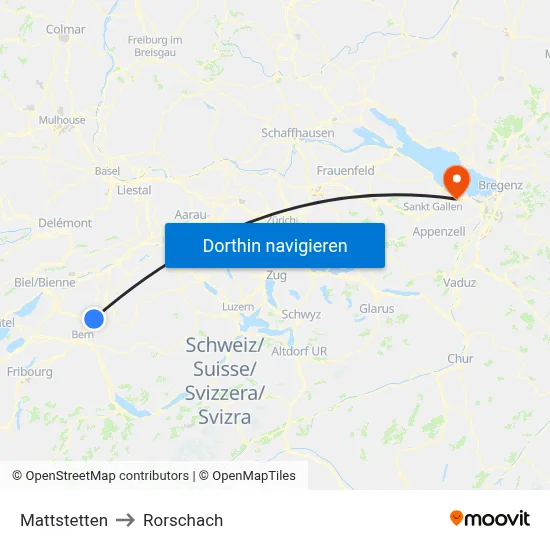 Mattstetten to Rorschach map