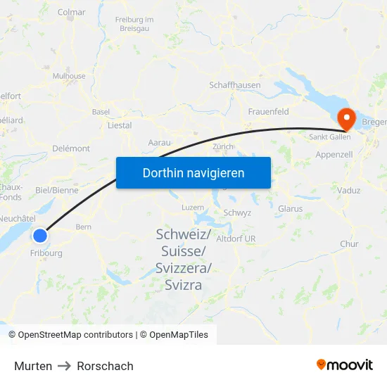 Murten to Rorschach map