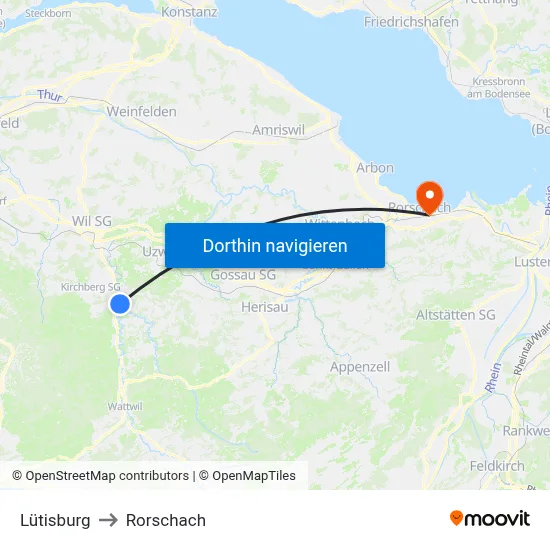 Lütisburg to Rorschach map