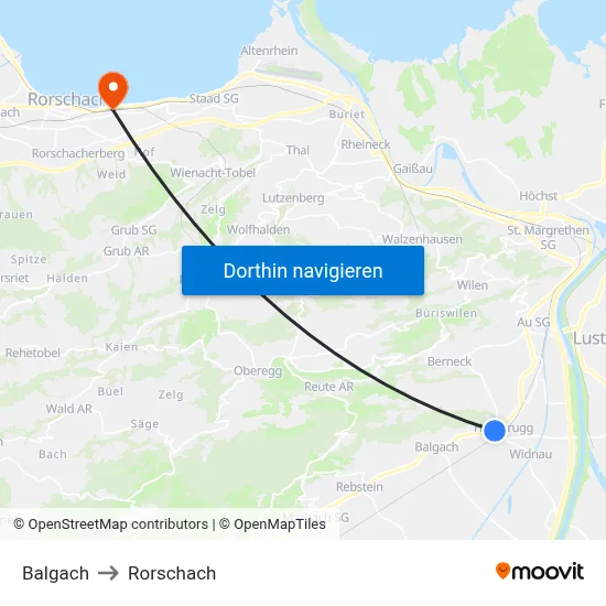Balgach to Rorschach map