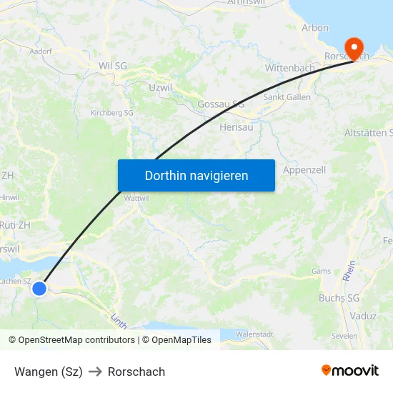 Wangen (Sz) to Rorschach map