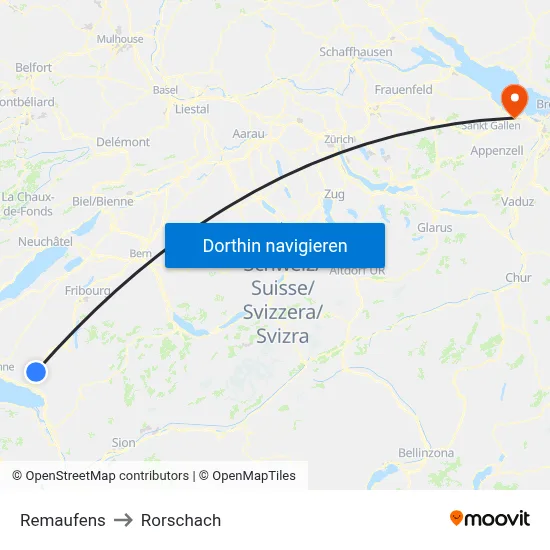 Remaufens to Rorschach map
