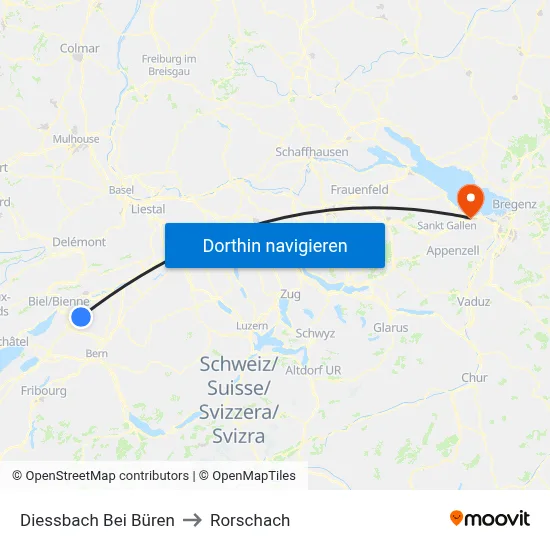 Diessbach Bei Büren to Rorschach map