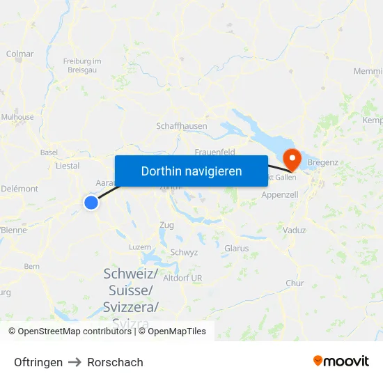 Oftringen to Rorschach map
