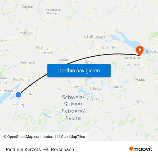 Ried Bei Kerzers to Rorschach map