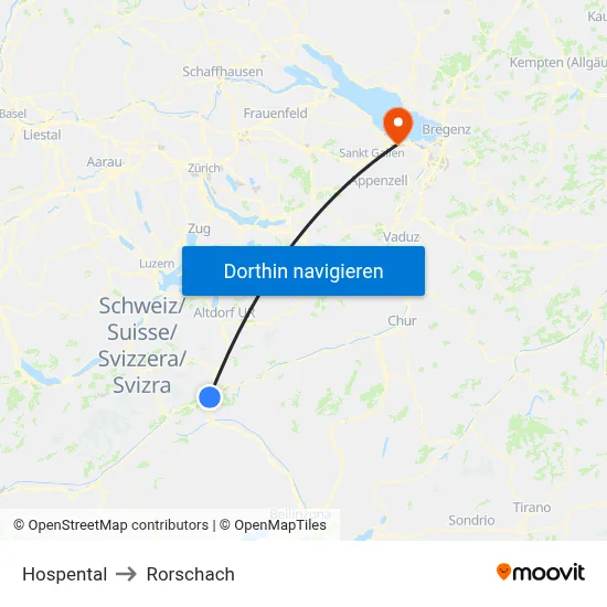 Hospental to Rorschach map