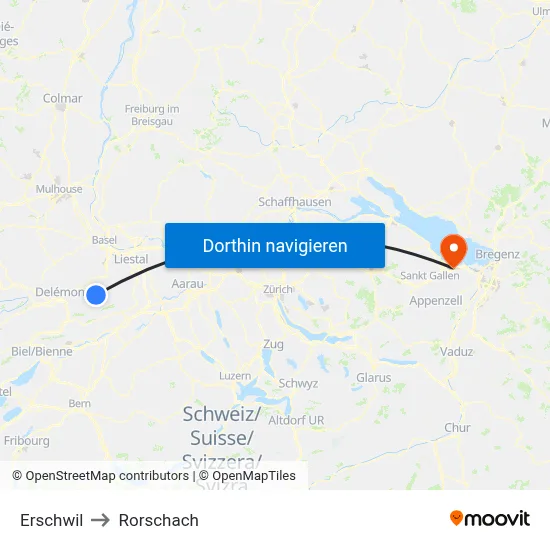 Erschwil to Rorschach map