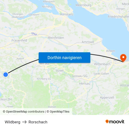 Wildberg to Rorschach map