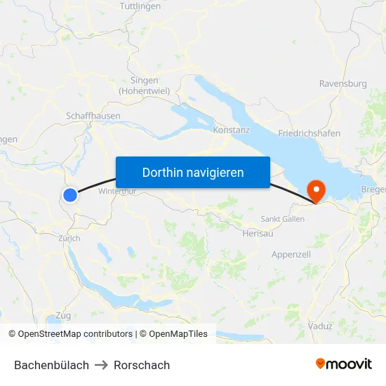 Bachenbülach to Rorschach map