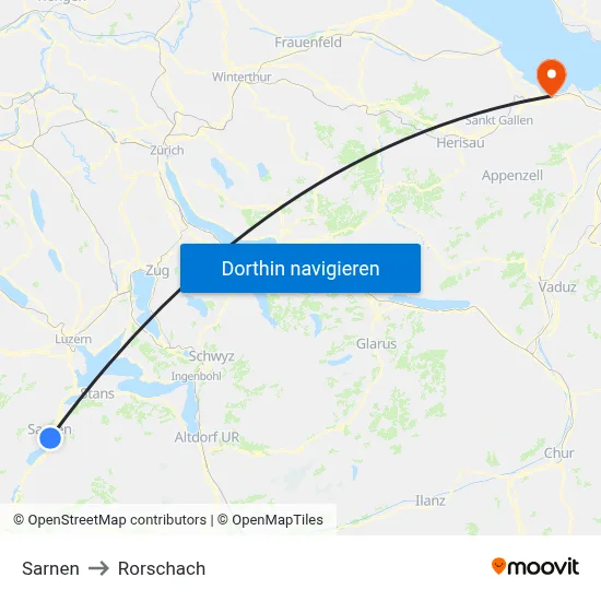 Sarnen to Rorschach map