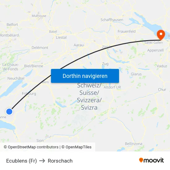 Ecublens (Fr) to Rorschach map