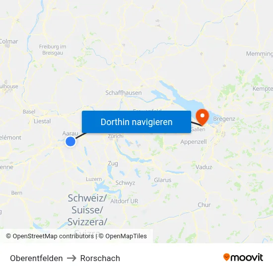 Oberentfelden to Rorschach map